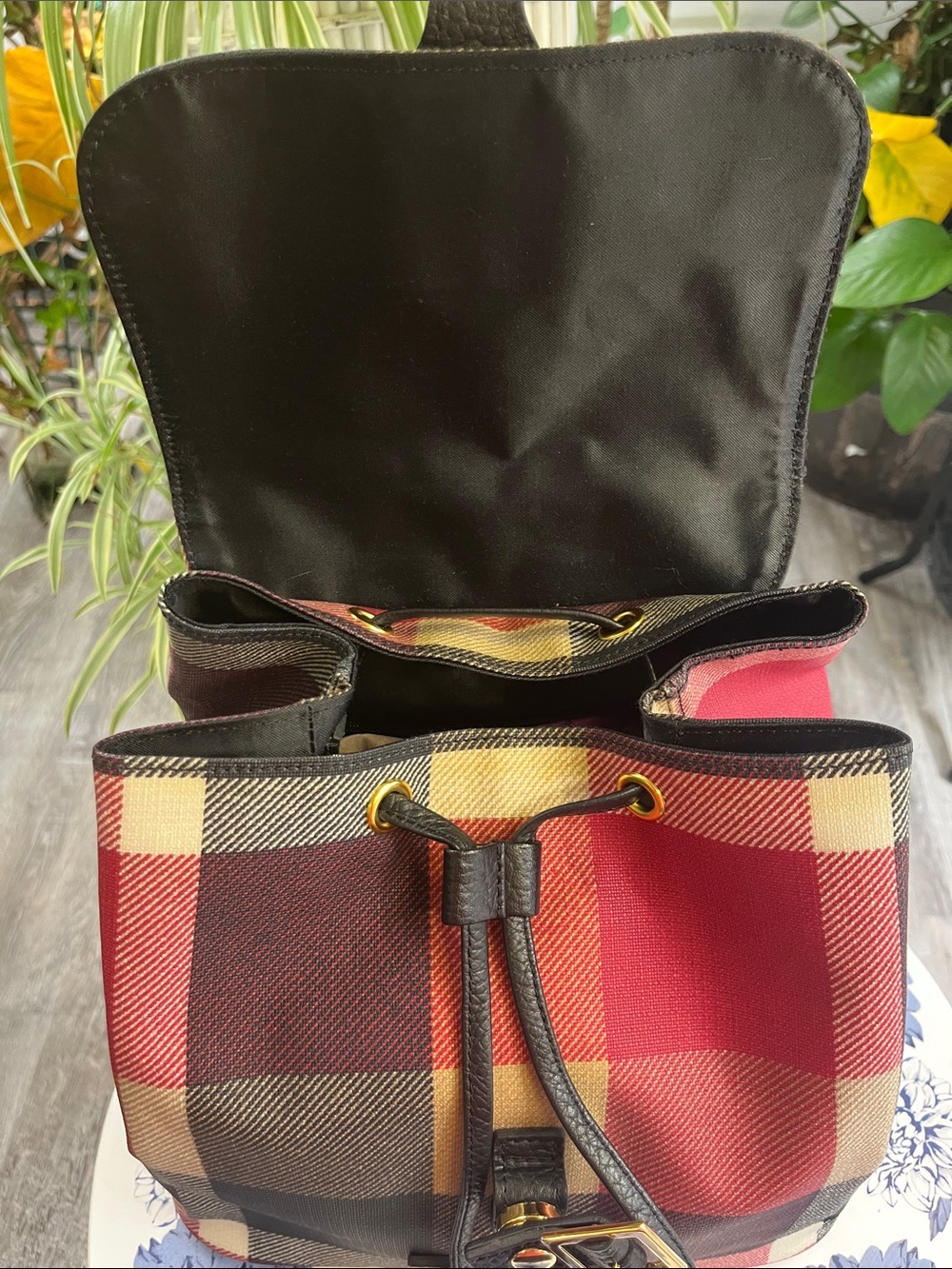 Burberry Blue Label Multicolor Plaid Drawstring Backpack - Picture 11 of 15